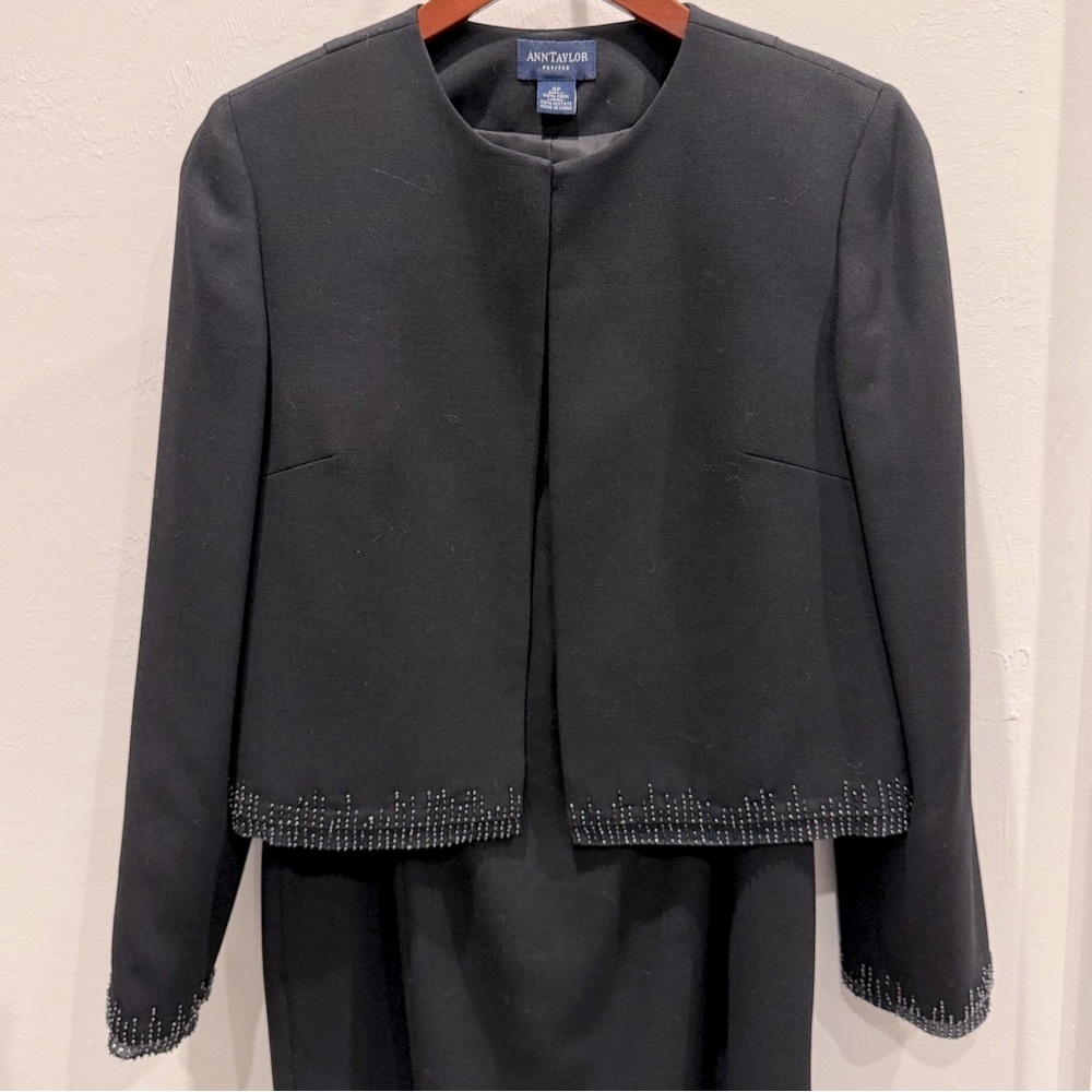 Ann Taylor Petites Black Dress and Jacket with Beaded Trim - Picture 3 of 14